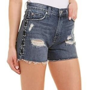 Hudson Jeans 24 Sade Lace Up Sides Blue Distressed Jean Shorts Girlie